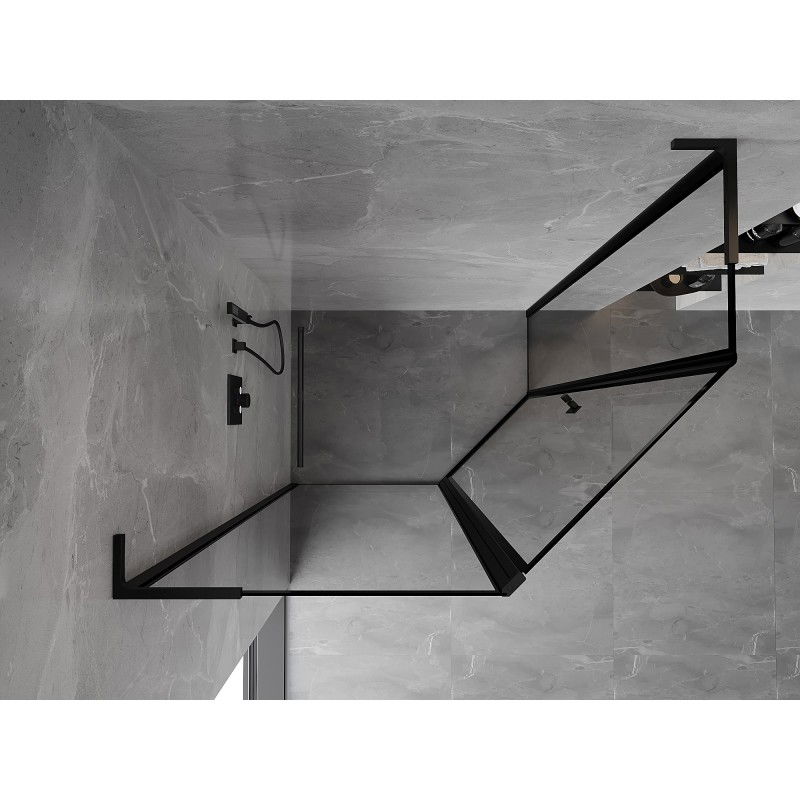 Mexen Mist L pentagonal asymmetrical left-hinged shower cabin 90 x 80 cm, black frame, black - 8A8L-090-080-70-70-L