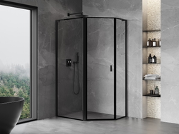 Mexen Mist L asymmetric pentagonal shower enclosure left-hinged 100 x 90 cm, black frame, black - 8A8L-100-090-70-70-L