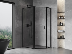 Mexen Mist L Asymmetrical Pentagonal Shower Enclosure Left Swing 100 x 90 cm, Black Frame, Black - 8A8L-100-090-70-70-L