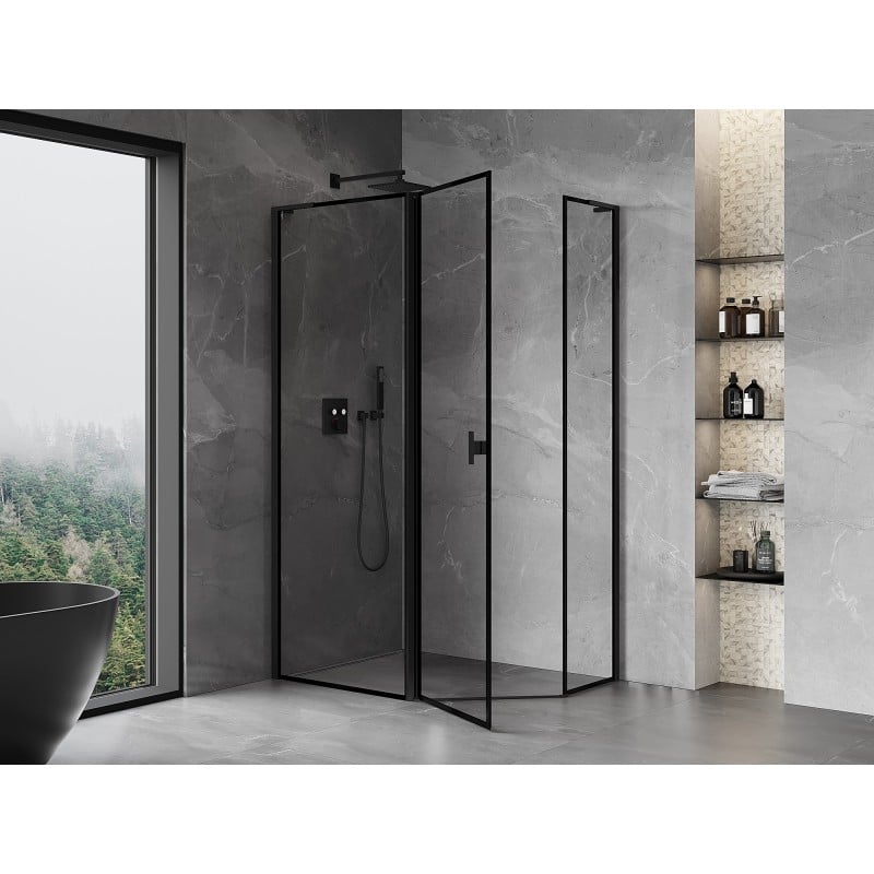 Mexen Mist L Asymmetrical Pentagonal Shower Enclosure Left Swing 100 x 90 cm, Black Frame, Black - 8A8L-100-090-70-70-L