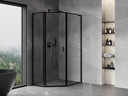 Mexen Mist L asymmetric pentagonal shower cabin, left hinge 80 x 90 cm, black frame, black - 8A8L-080-090-70-70-L