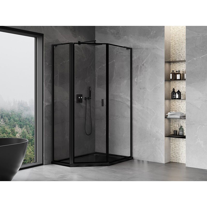 Mexen Mist L pentagonal asymmetric hinged left shower cabin 80 x 90 cm, black frame, black - 8A8L-080-090-70-70-L