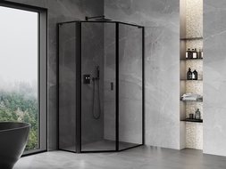 Mexen Mist L asymmetrical pentagonal shower cabin with left swing 80 x 100 cm, black frame, black - 8A8L-080-100-70-70-L
