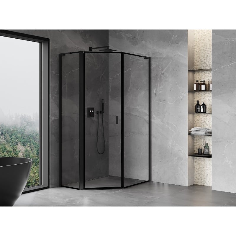 Mexen Mist L asymmetrical pentagonal shower enclosure, left hinge 90 x 100 cm, black frame, black - 8A8L-090-100-70-70-L