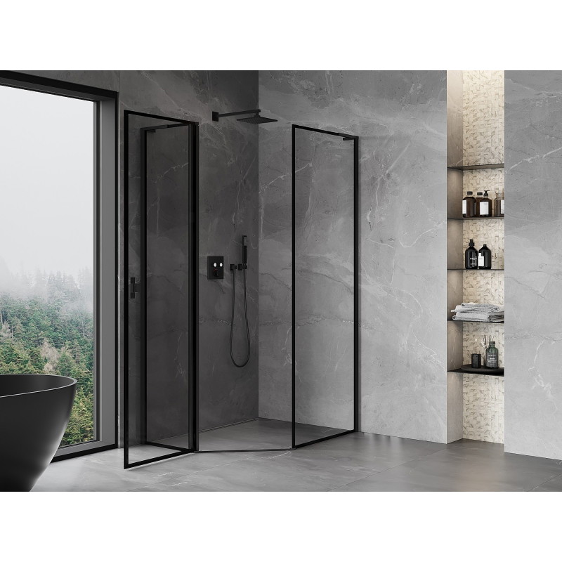 Mexen Mist L asymmetrical pentagonal shower cabin with left hinged door 90 x 100 cm, black frame, black - 8A8L-090-100-70-70-L