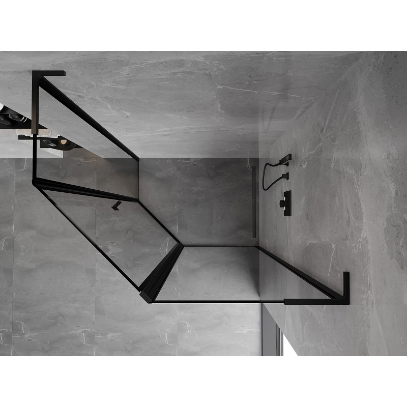 Mexen Mist L asymmetrical right-hinged pentagonal shower cabin 90 x 80 cm, black frame, black - 8A8L-090-080-70-70-P