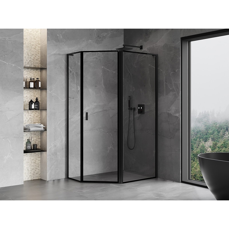 Mexen Mist L asymmetrical right-hinged pentagonal shower cabin 90 x 80 cm, black frame, black - 8A8L-090-080-70-70-P