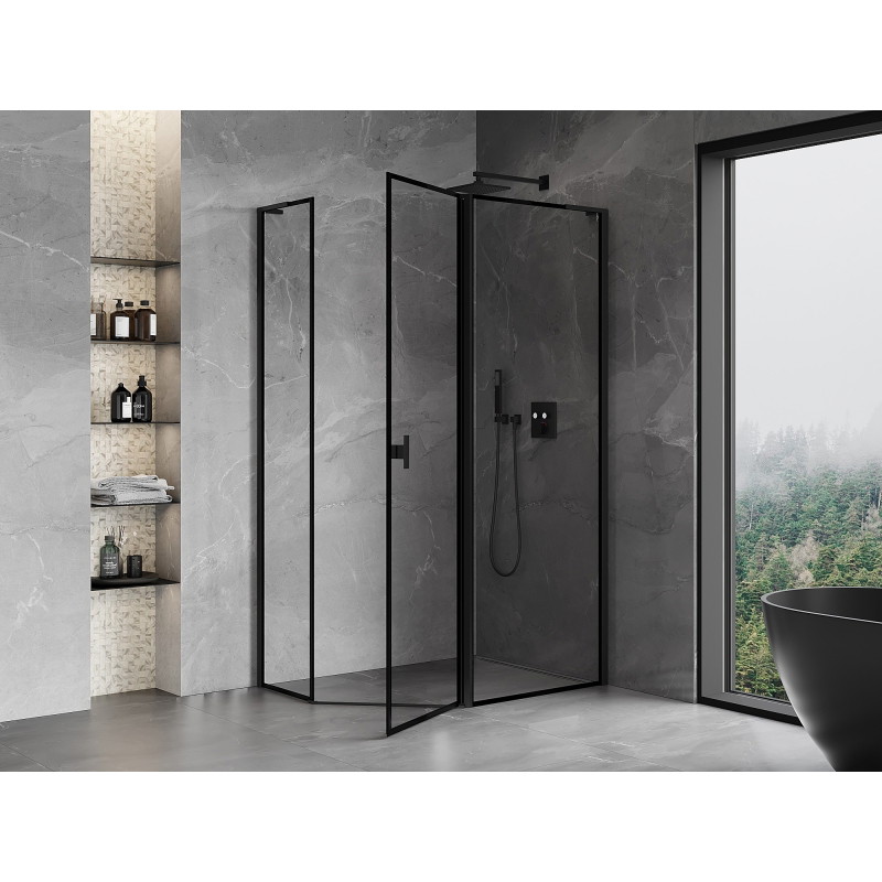 Mexen Mist L asymmetrical right-hinged pentagonal shower cabin 90 x 80 cm, black frame, black - 8A8L-090-080-70-70-P