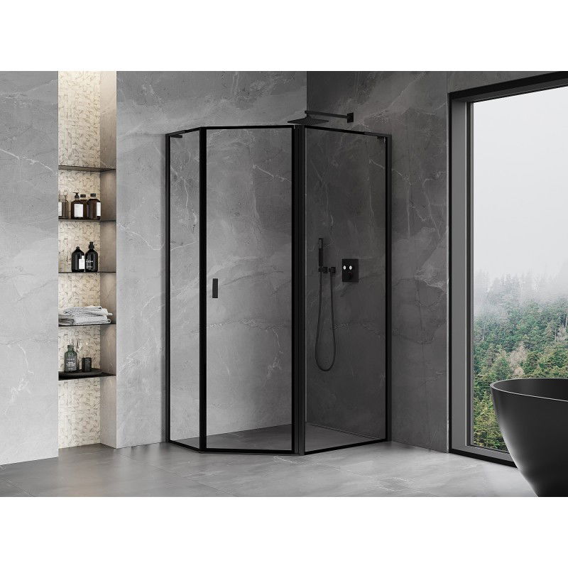 Mexen Mist L asymmetrical pentagonal shower enclosure, right-handed, 100 x 80 cm, black frame, black - 8A8L-100-080-70-70-P