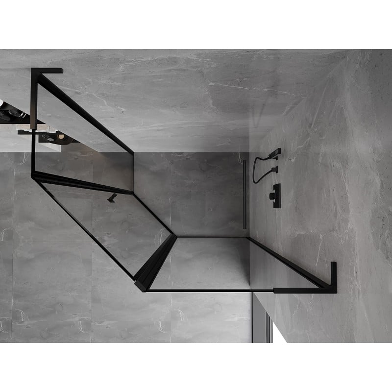 Mexen Mist L pentagonal asymmetric right-hinged shower cabin 100 x 90 cm, black frame, black - 8A8L-100-090-70-70-P
