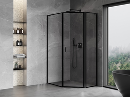Mexen Mist L pentagonal asymmetrical right-hinged shower cabin 80 x 90 cm, black frame, black - 8A8L-080-090-70-70-P