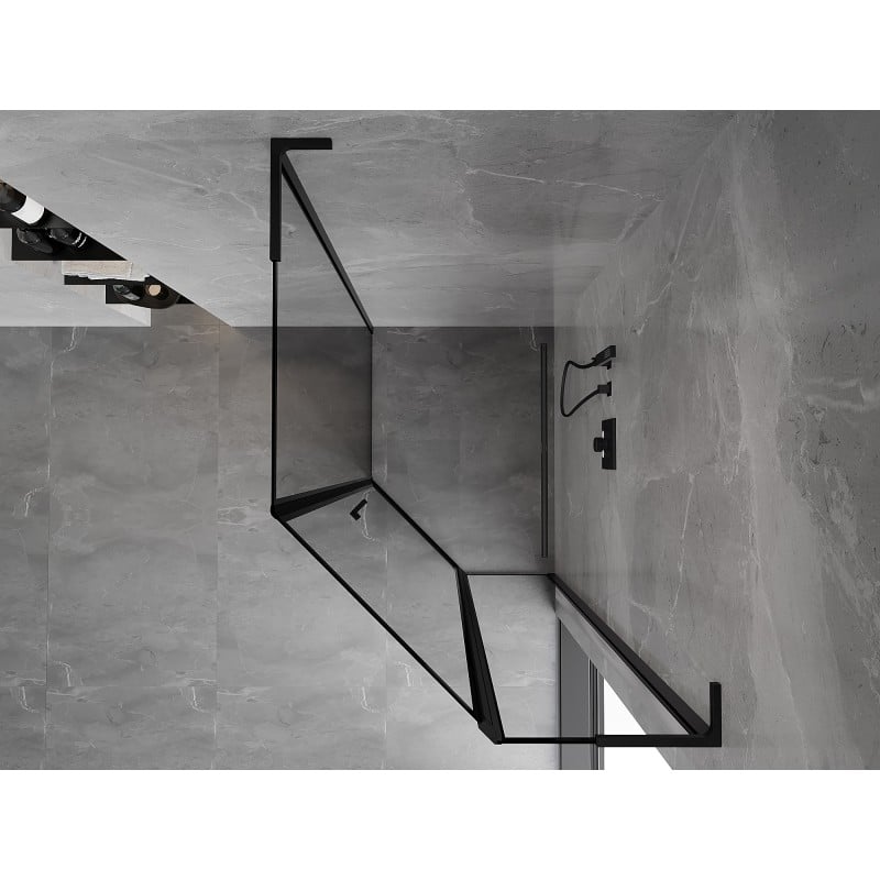 Mexen Mist L pentagonal asymmetrical right-hinged shower cabin 80 x 90 cm, black frame, black - 8A8L-080-090-70-70-P