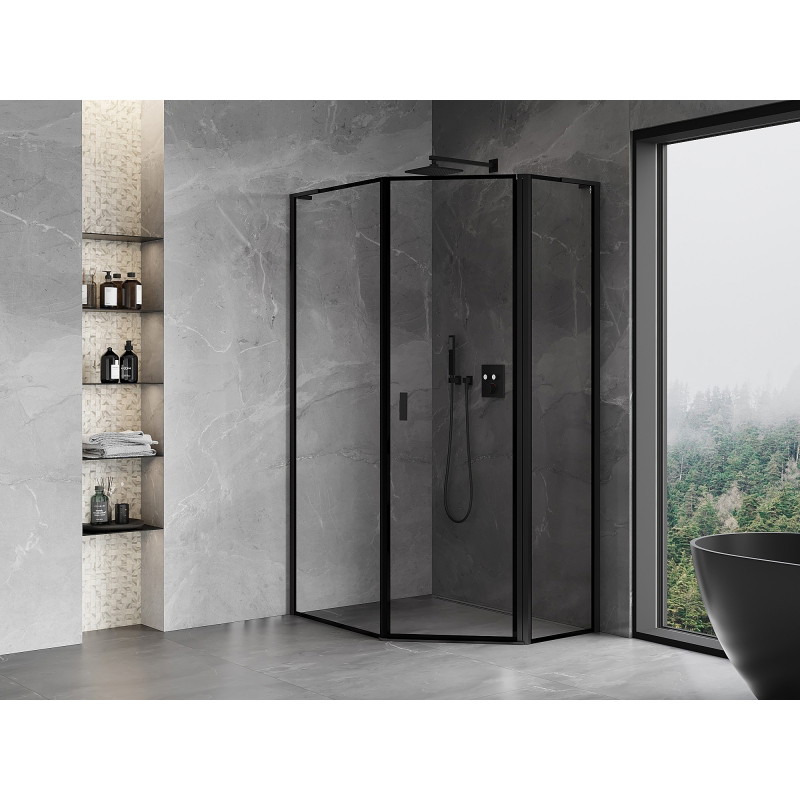 Mexen Mist L asymmetrical pentagonal shower cabin, right-hinged, 90 x 100 cm, black frame, black - 8A8L-090-100-70-70-P