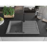 Mexen Bruno granite kitchen sink 1-bowl with drainer and Rita kitchen faucet, gray - 6513-71-670300-70-B