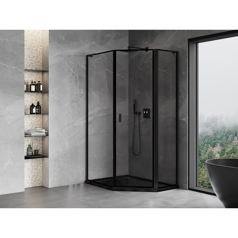 Mexen Mist L asymmetrical pentagonal shower cabin, right-hinged, 90 x 100 cm, black frame, black - 8A8L-090-100-70-70-P