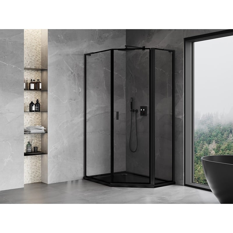 Mexen Mist L five-sided asymmetrical right-hinged shower cabin 90 x 100 cm, black frame, black - 8A8L-090-100-70-70-P