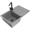 Mexen Bruno 1-bowl granite sink with drainer and Rita kitchen faucet, gray - 6513-71-670300-70-B