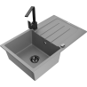 Mexen Bruno granite kitchen sink 1-bowl with drainer and Rita kitchen faucet, gray - 6513-71-670300-70-B