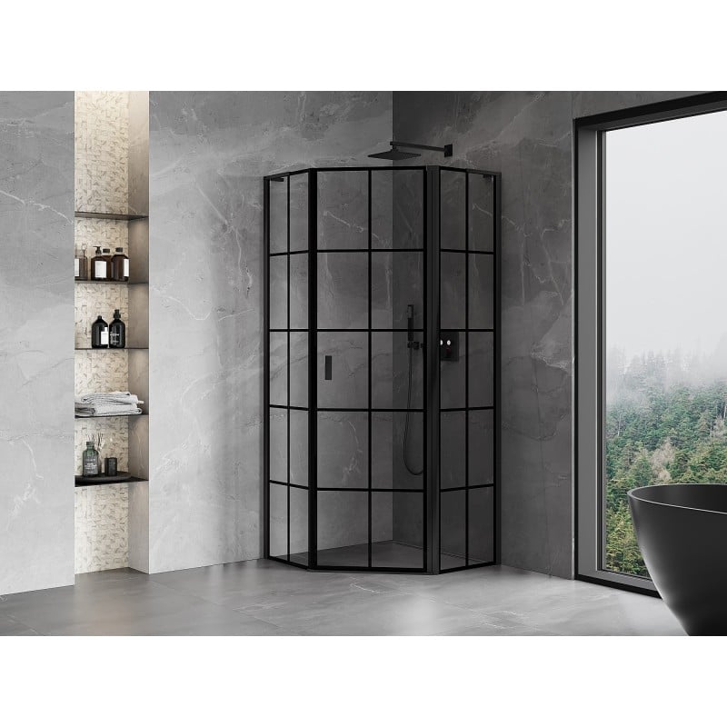 Mexen Mist L five-sided hinged right shower cabin 90 x 90 cm, black grid, black - 8A8L-090-090-70-77-P