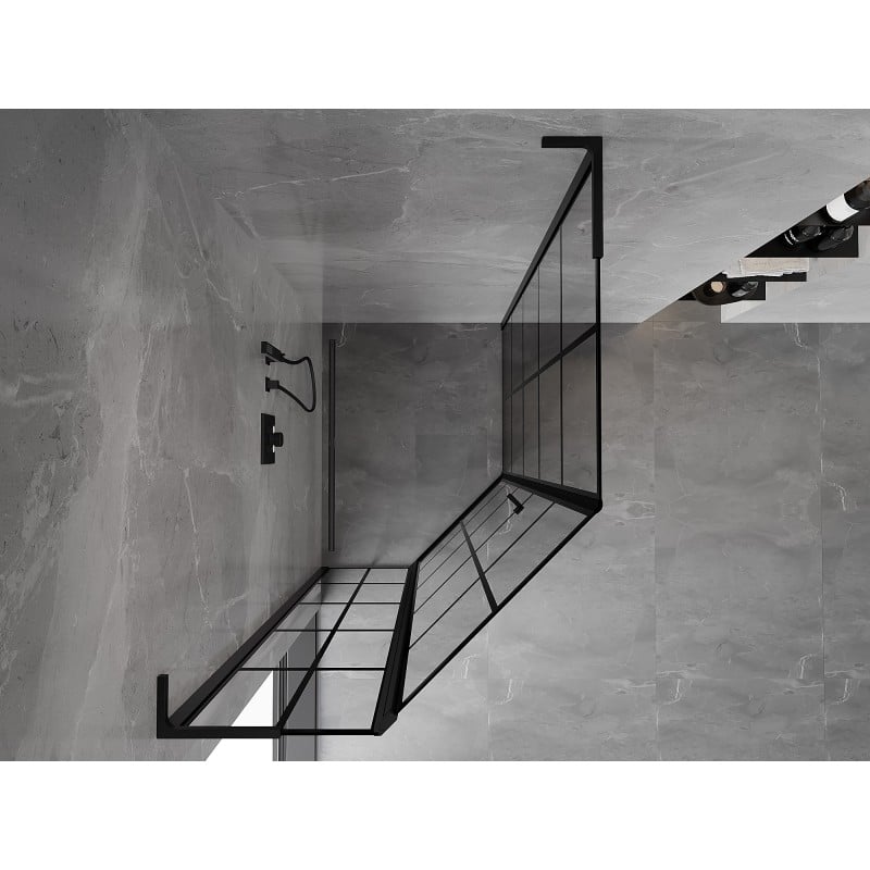 Mexen Mist L asymmetrical pentagonal shower enclosure hinged left 80 x 100 cm, black grid, black - 8A8L-080-100-70-77-L