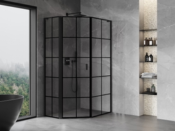 Mexen Mist L asymmetrical pentagonal shower enclosure, left hinge, 80 x 100 cm, black grid, black - 8A8L-080-100-70-77-L