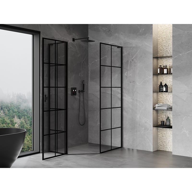 Mexen Mist L asymmetrical pentagonal shower enclosure hinged left 80 x 100 cm, black grid, black - 8A8L-080-100-70-77-L
