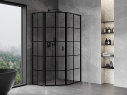 Mexen Mist L asymmetrical left swing pentagonal shower cabin 90 x 100 cm, black grid, black - 8A8L-090-100-70-77-L
