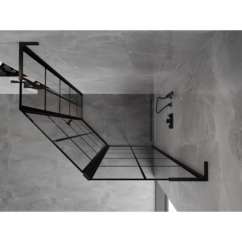 Mexen Mist L pentagonal asymmetrical right-hinged shower enclosure 100 x 80 cm, black grid, black - 8A8L-100-080-70-77-P