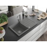Mexen Bruno 1-bowl granite sink with drainer and Rita kitchen faucet, gray - 6513-71-670300-71