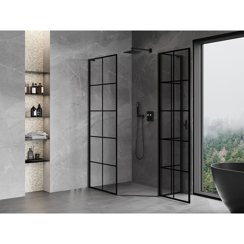 Mexen Mist L asymmetrical pentagonal shower enclosure right-hinged 80 x 100 cm, black grid, black - 8A8L-080-100-70-77-P