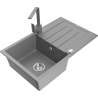 Mexen Bruno 1-bowl granite kitchen sink with drainer and Rita kitchen faucet, gray - 6513-71-670300-71