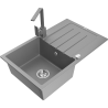 Mexen Bruno 1-bowl granite sink with drainer and Rita kitchen faucet, gray - 6513-71-670300-71