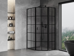 Mexen Mist L pentagonal asymmetric hinged right shower cabin 90 x 100 cm, black grid, black - 8A8L-090-100-70-77-P