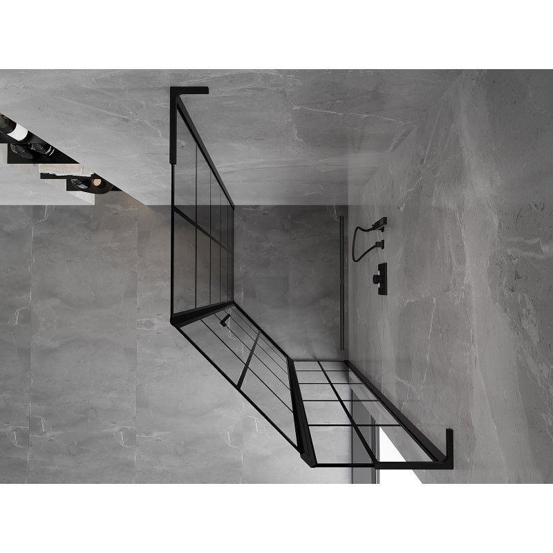 Mexen Mist L pentagonal asymmetric hinged right shower cabin 90 x 100 cm, black grid, black - 8A8L-090-100-70-77-P