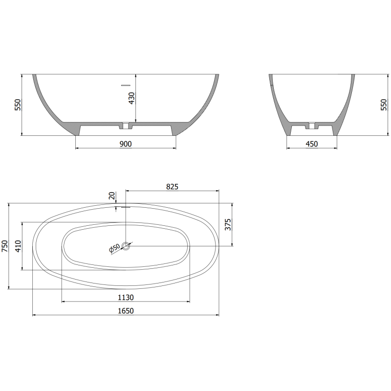 Mexen Bari freestanding bath made of conglomerate 165 x 75 cm, white matte - 57221657500