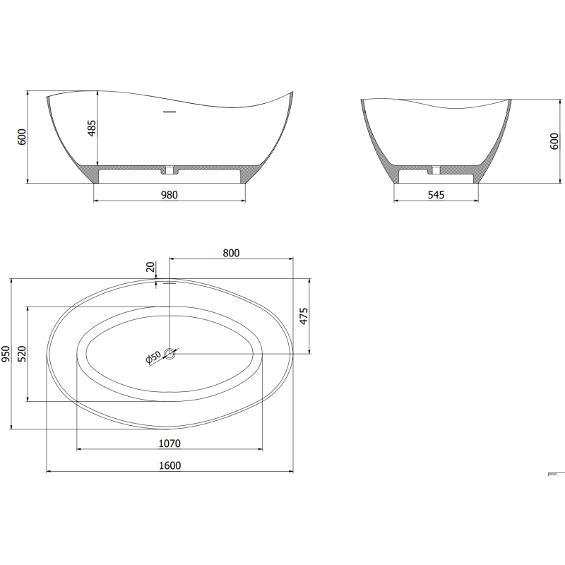 Mexen Parma Freestanding Bath, Composite, 160 x 95 cm, White Matte - 57231609500