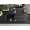 Mexen Bruno single-chamber granite sink with drainer and Rita kitchen tap, black/silver metallic - 6513-73-670300-00