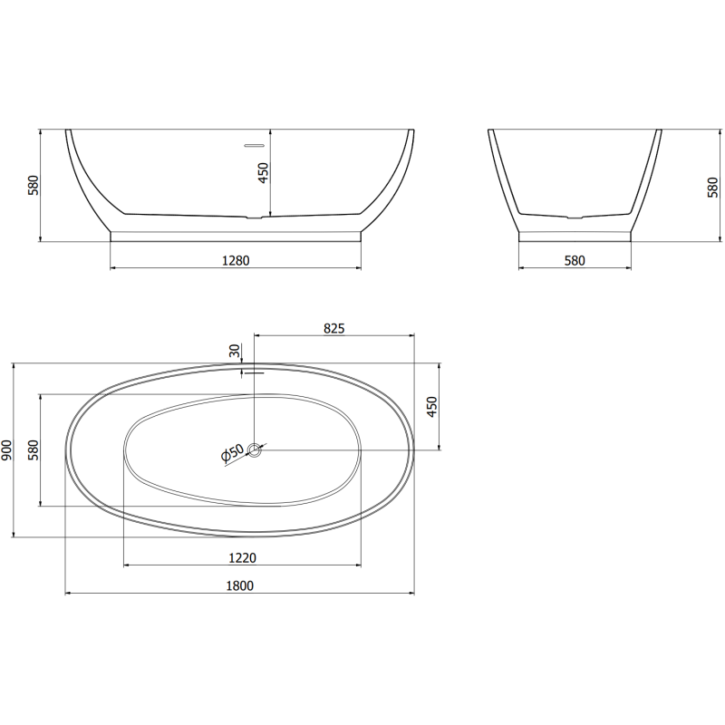 Mexen Bilbao freestanding bath 180 x 90 cm, white/black, overflow pink gold - 51311809075-60