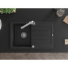 Mexen Bruno granite kitchen sink 1-bowl with drainer and kitchen faucet Rita, black/silver metallic - 6513-73-670300-00