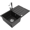 Mexen Bruno granite kitchen sink 1-bowl with drainer and kitchen faucet Rita, black/silver metallic - 6513-73-670300-00