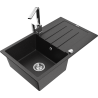 Mexen Bruno single-chamber granite sink with drainer and Rita kitchen tap, black/silver metallic - 6513-73-670300-00