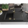 Mexen Bruno granite sink 1-bowl with drainer and kitchen tap Rita, black/silver metallic - 6513-73-670300-50