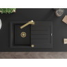 Mexen Bruno granite kitchen sink single-bowl with drainer and Rita faucet, black/silver metallic - 6513-73-670300-50