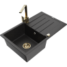 Mexen Bruno 1-compartment granite sink with a drip tray and kitchen mixer tap Rita, Black/Silver metallic - 6513-73-670300-50