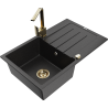 Mexen Bruno granite kitchen sink single-bowl with drainer and Rita faucet, black/silver metallic - 6513-73-670300-50