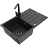 Mexen Bruno granite kitchen sink single-bowl with drainer and Rita kitchen tap, black/silver metallic - 6513-73-670300-70-B