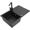 Mexen Bruno granite sink 1-bowl with drainer and kitchen faucet Rita, black/silver metallic - 6513-73-670300-70-B