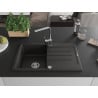 Mexen Bruno 1-bowl granite sink with drainer and Rita kitchen tap, black/gold metallic - 6513-75-670300-00