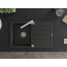 Mexen Bruno granite kitchen sink 1-bowl with drainer and kitchen faucet Rita, black/gold metallic - 6513-75-670300-00