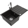Mexen Bruno granite kitchen sink 1-bowl with drainer and kitchen faucet Rita, black/gold metallic - 6513-75-670300-00